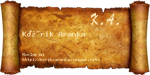 Kórik Aranka névjegykártya